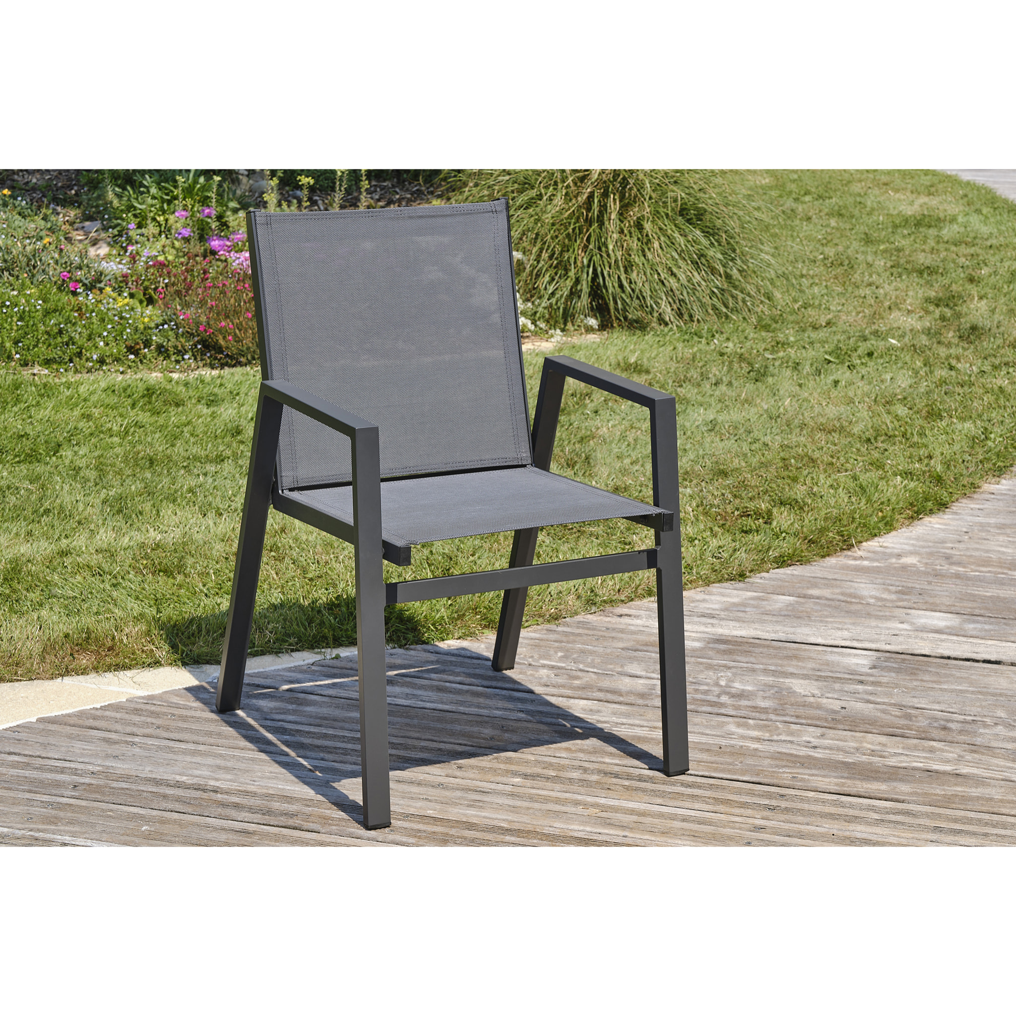 FLORIDE - Lot de 2 fauteuils de jardin empilables en aluminium gris anthracite