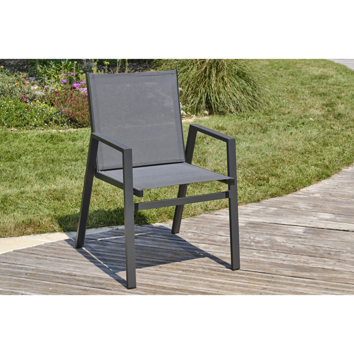 FLORIDE - Lot de 2 fauteuils de jardin empilables en aluminium gris anthracite