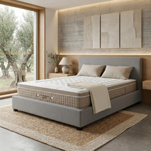 Ensemble matelas Bali & lit coffre Colisée | Mémoire de forme et ressorts ensachés | Grande capacité de stockage | Tissu | Gris clair
