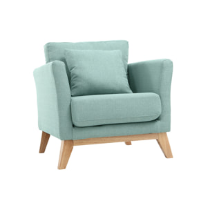 Fauteuil scandinave déhoussable en tissu vert lagon et bois clair OSLO