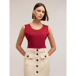 Motivi - Top in jersey con bordo in maglia - Bordeaux