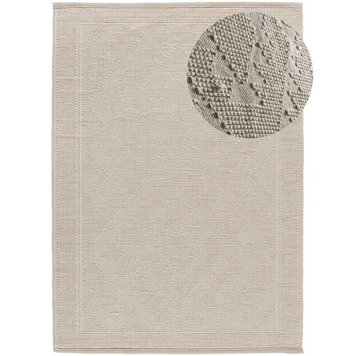 PAMUK Alfombra étnica algodón reciclado con relieve en crema, varias medidas disponibles