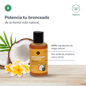 PLANETA HUERTO | Aceite Bronceador Natural de 100ml - Aceite Bronceador Potenciador del Bronceado 100% Natural - Aceite de Zanahoria, Coco y Monoi Bronceado Duradero