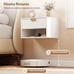 Juego de 2 Mesitas de Noche Flotantes, Mesillas de Noche con Cajón con Frente Ondulado y Estante Abierto, Diseño Moderno, 40x30x25 cm, Blanco