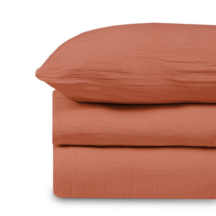 Parure de lit 180 cm gaze de coton teracotta - LOUISE