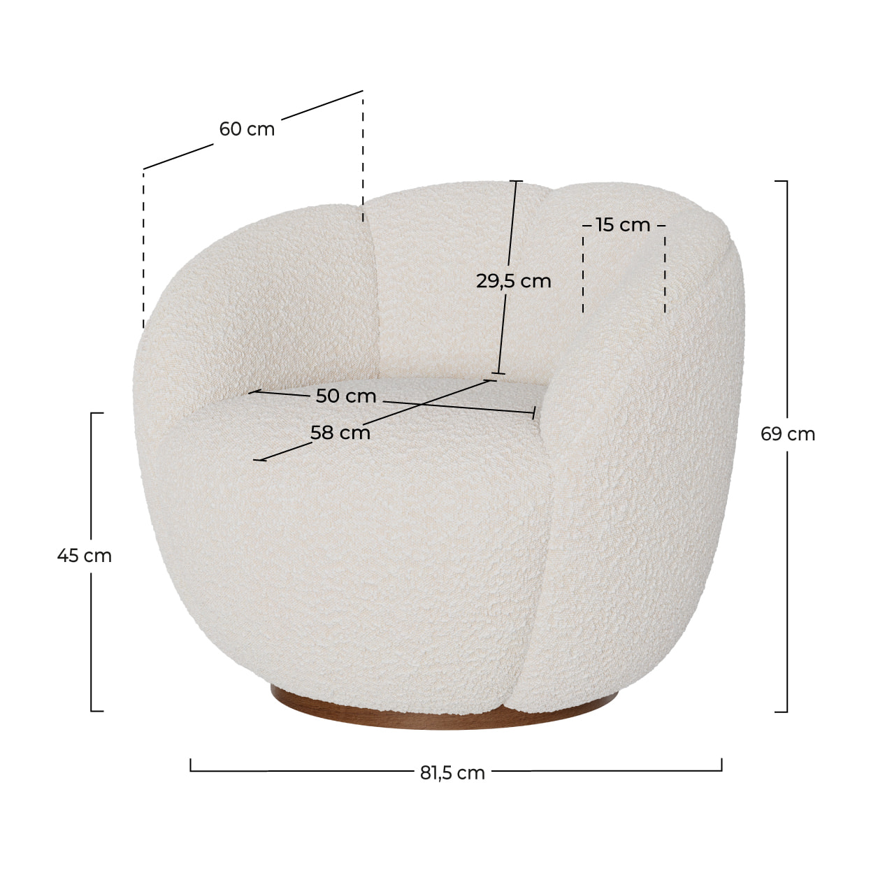 Fauteuil pivotant Ysé en tissu bouclé blanc