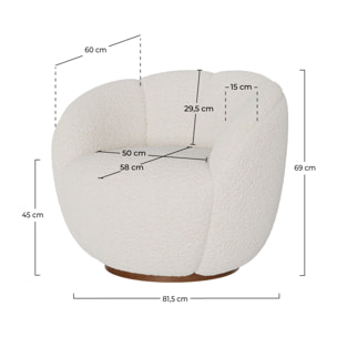 Fauteuil pivotant Ysé en tissu bouclé blanc