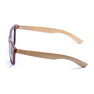 Gafas de sol OCEAN BEACH WOOD - Patilla de bambú con montura care / Revo azul