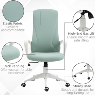 Fauteuil de Bureau ergonomique avec accoudoirs et roulettes pivotant - Fonction Inclinaison et Hauteur réglable dim. 62L x 56l x 119,5H cm - Vert