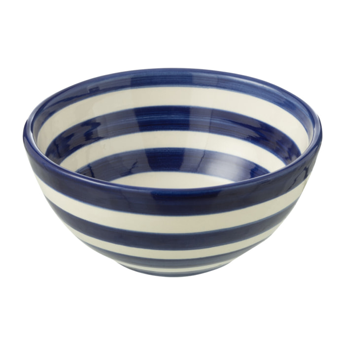 J-Line bol Granada Stripes High - céramique - blanc/bleu - small - Ø 14 cm