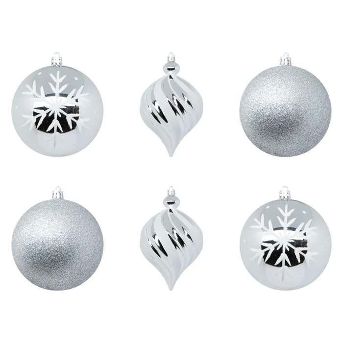 Boule de Noël plastique 100mm x6 argent et blanc