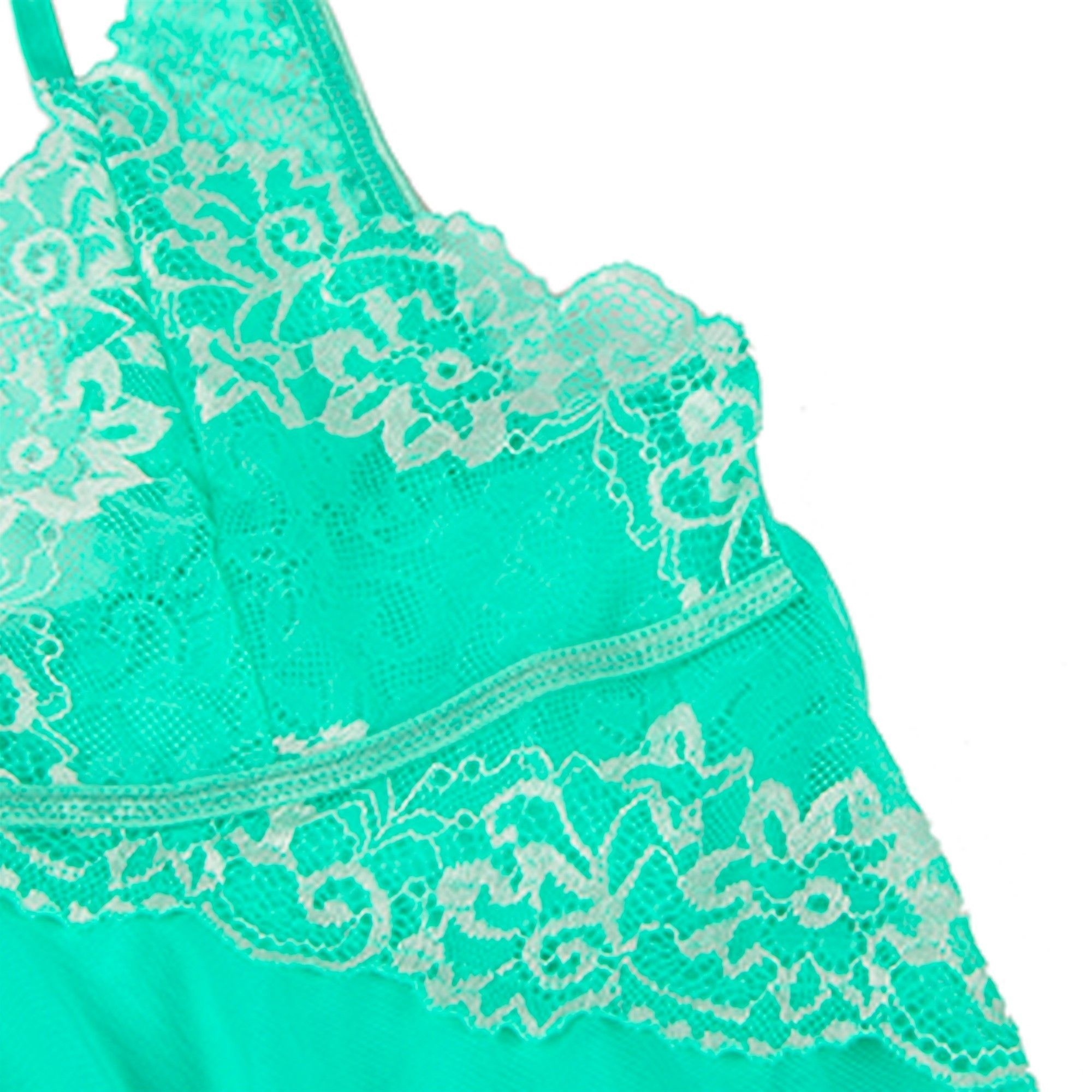 Babydoll de falda irregular con costuras de encaje verde