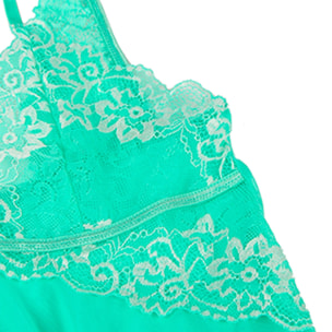 Babydoll de falda irregular con costuras de encaje verde