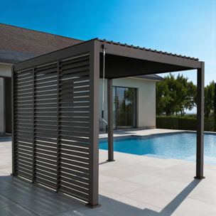 Pergola bioclimatique aluminium 3x3 m V2 lames orientables + 3 persiennes TRIOMPHE anthracite