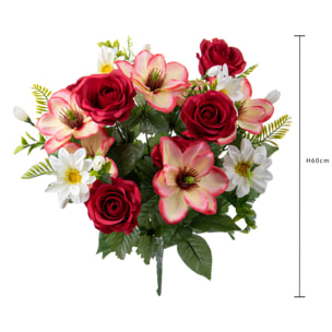 Bouquet Rose E Magnolia per 18 60 Cm - Pezzi 2 - 26X60X25cm - Colore: Rosso - Bianchi Dino - Fiori Artificiali