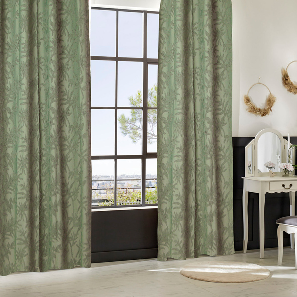 Rideau "Willow" jacquard vert céladon 135x260cm