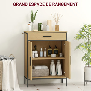 Meuble bas de salle de bain métal bois style industriel - buffet 2 portes étagère tiroir - dim. 60 x 30 x 80 cm