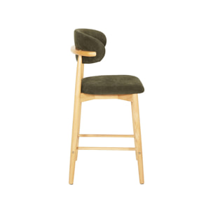 Tabouret de bar bois d'hévéa naturel et tissu chenille (lot de 2)  PAOLA