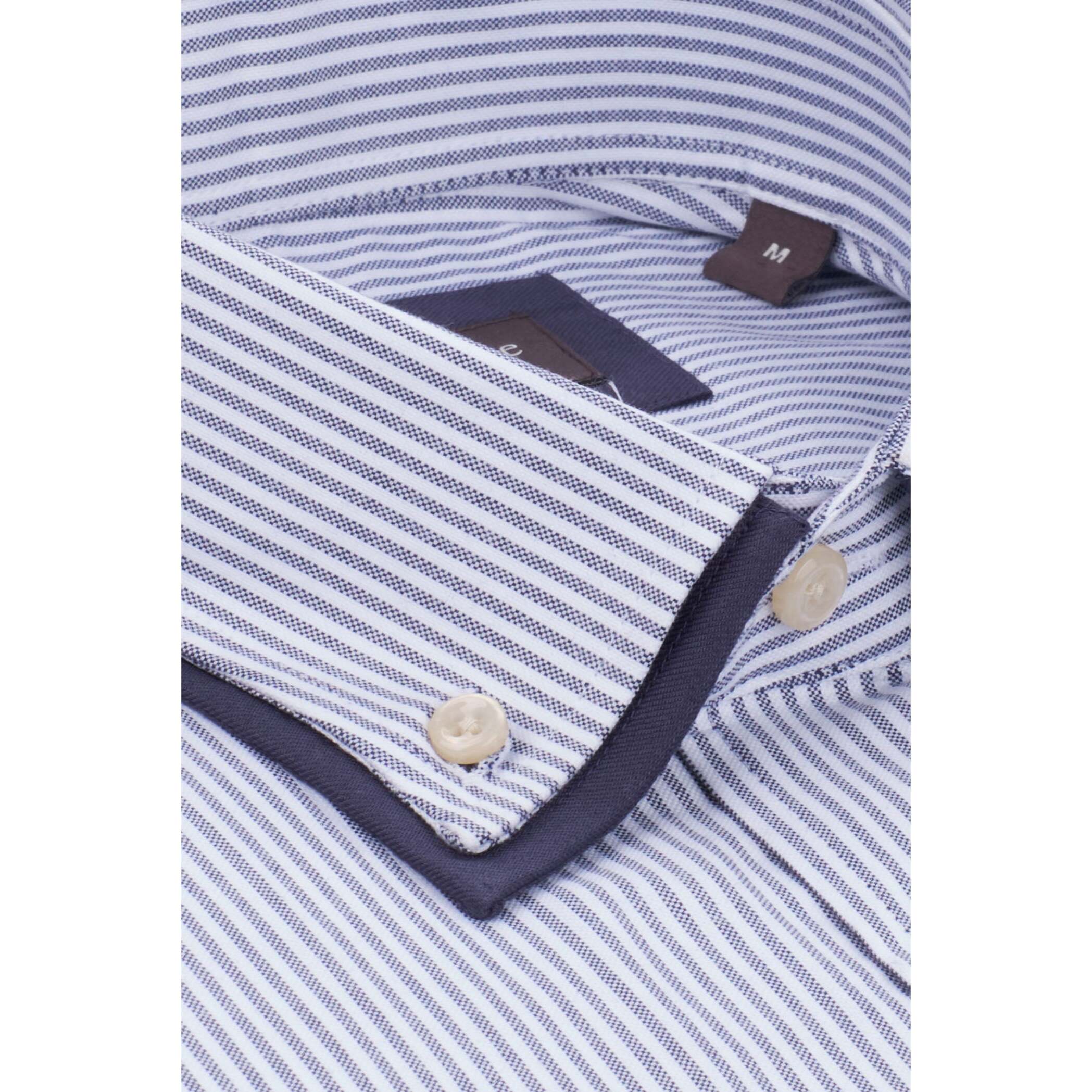 Camicia Uomo 1 Bottone Button Down Oxford Riga Stretta Blu\Bianco