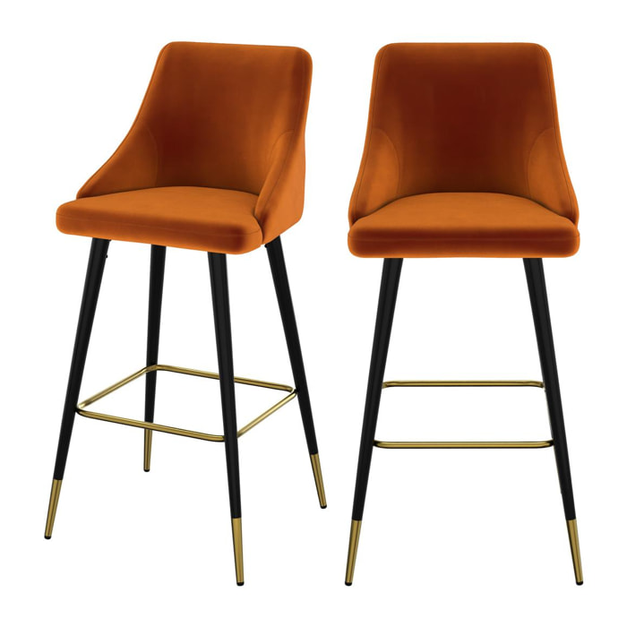 Chaise de bar Aristote en velours orange 77.5 cm (lot de 2)