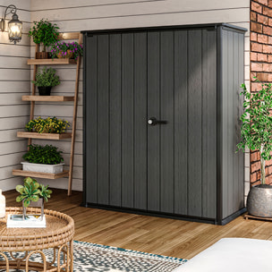 Cortina Alto - Mobili Da Giardino 140x73,6x170,4 cm 2 Ante Per Deposito Attrezzi Finitura Effetto Legno Evotech+ In Resina Grigio
