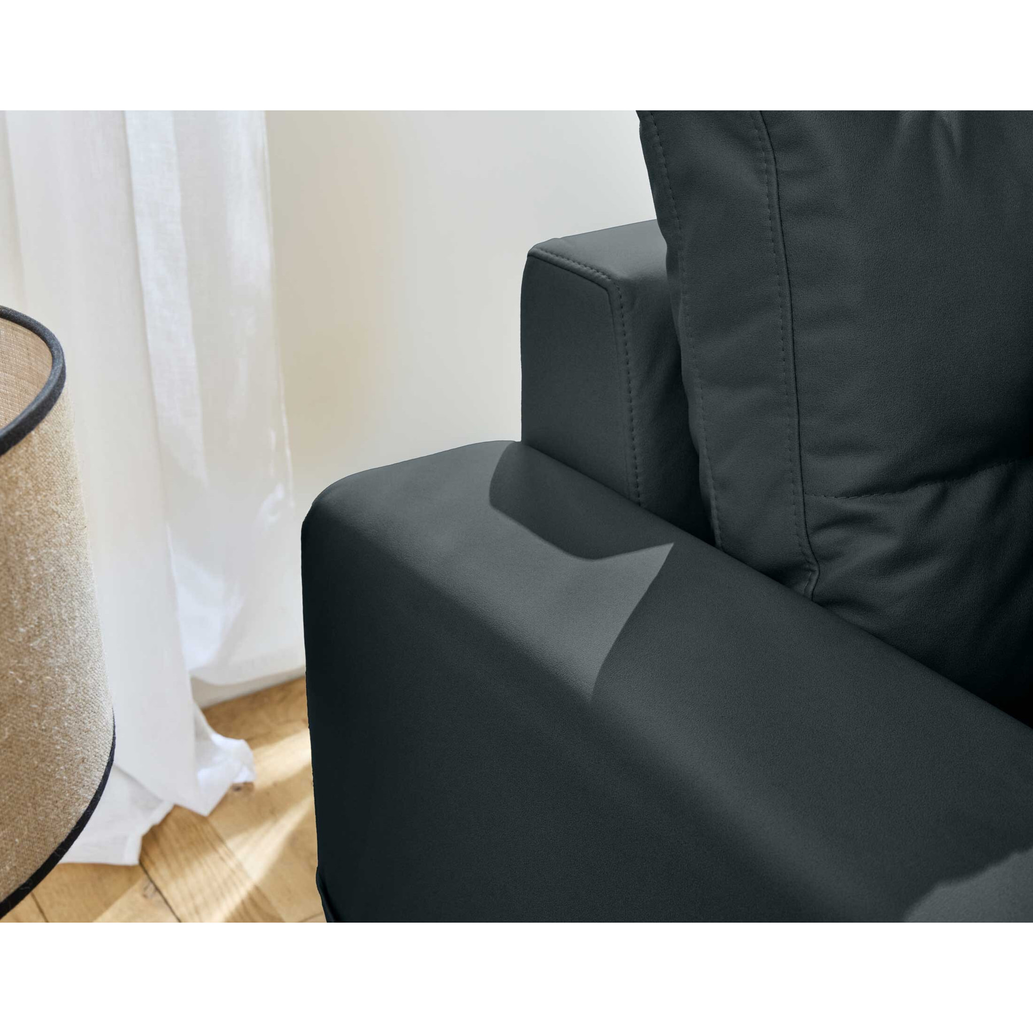 Astoria - canapé d'angle réversible 4 places - convertible avec coffre - en simili - Gris Anthracite