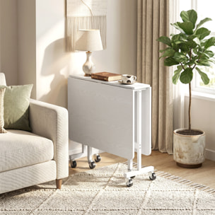 Table pliable 6 personnes - table à rabat mobile 6 roulettes - acier blanc effet bois blanc