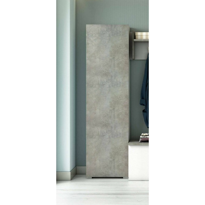Armadio multiuso Abuela, Mobile lineare a 1 Anta e 7 ripiani, Colonna da ingresso o bagno, Scarpiera moderna, 100% Made in Italy, 50x30h182 cm, Cemento e Bianco