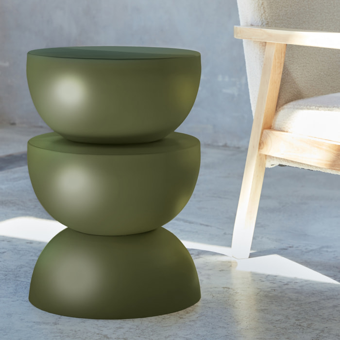 Table d'appoint. bout de canapé. table de chevet en métal. vert kaki. Coumba. Ø32 x H 46.5cm