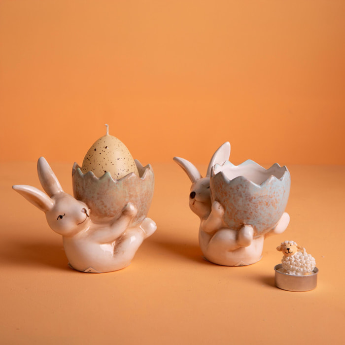 Set 2 conigli con cestini - Colore Assortite - 28xH10,2x17,4cm - Bianchi Dino