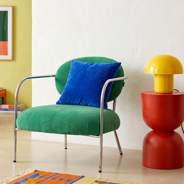 Fauteuil en velours côtelé et piètement chromé - LEON
