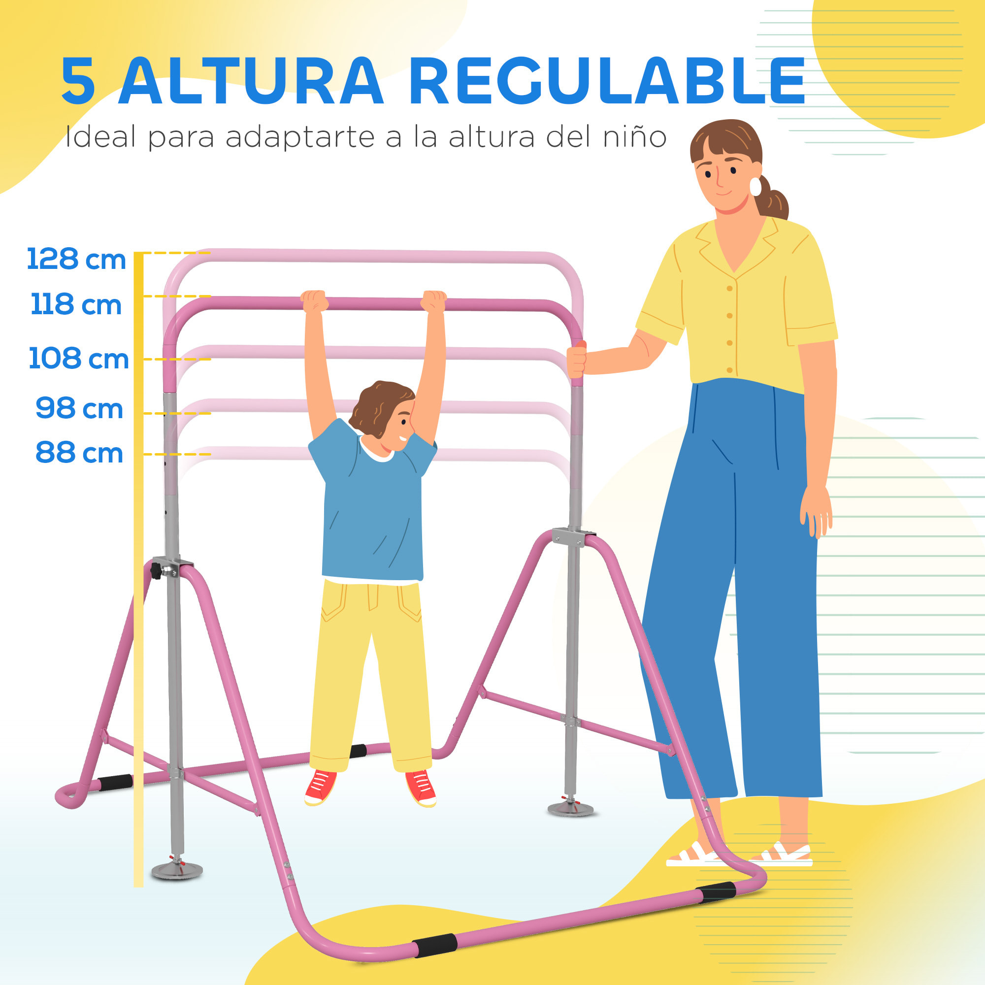 Barra de Gimnasia Artística, Barra Horizontal Plegable, Altura Ajustable, Equipo de Gimnasia para Entrenamiento en Casa, para Niños y Niñas, Rosa