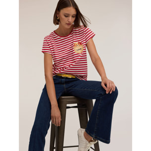 Motivi - T-shirt a righe con applicazione orsetto - Rosso