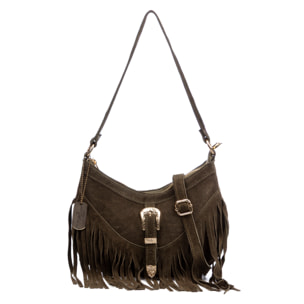 Barlassina bolso bandolera Mujer. Piel auténtica Gamuza, con flecos.