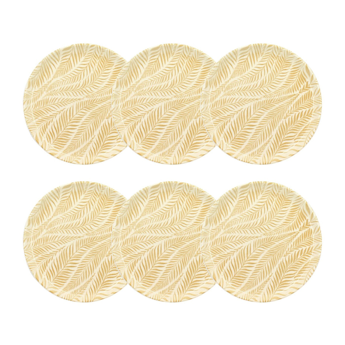 Lot de 6 assiettes à dessert 20cm en grès à motif jaune SAVANE