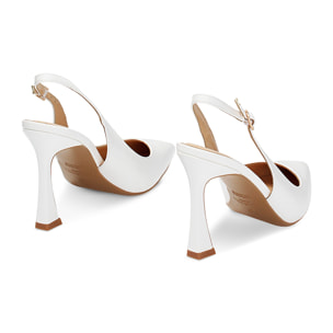 Décolleté slingback abrasivate bianche, tacco 9,5 cm