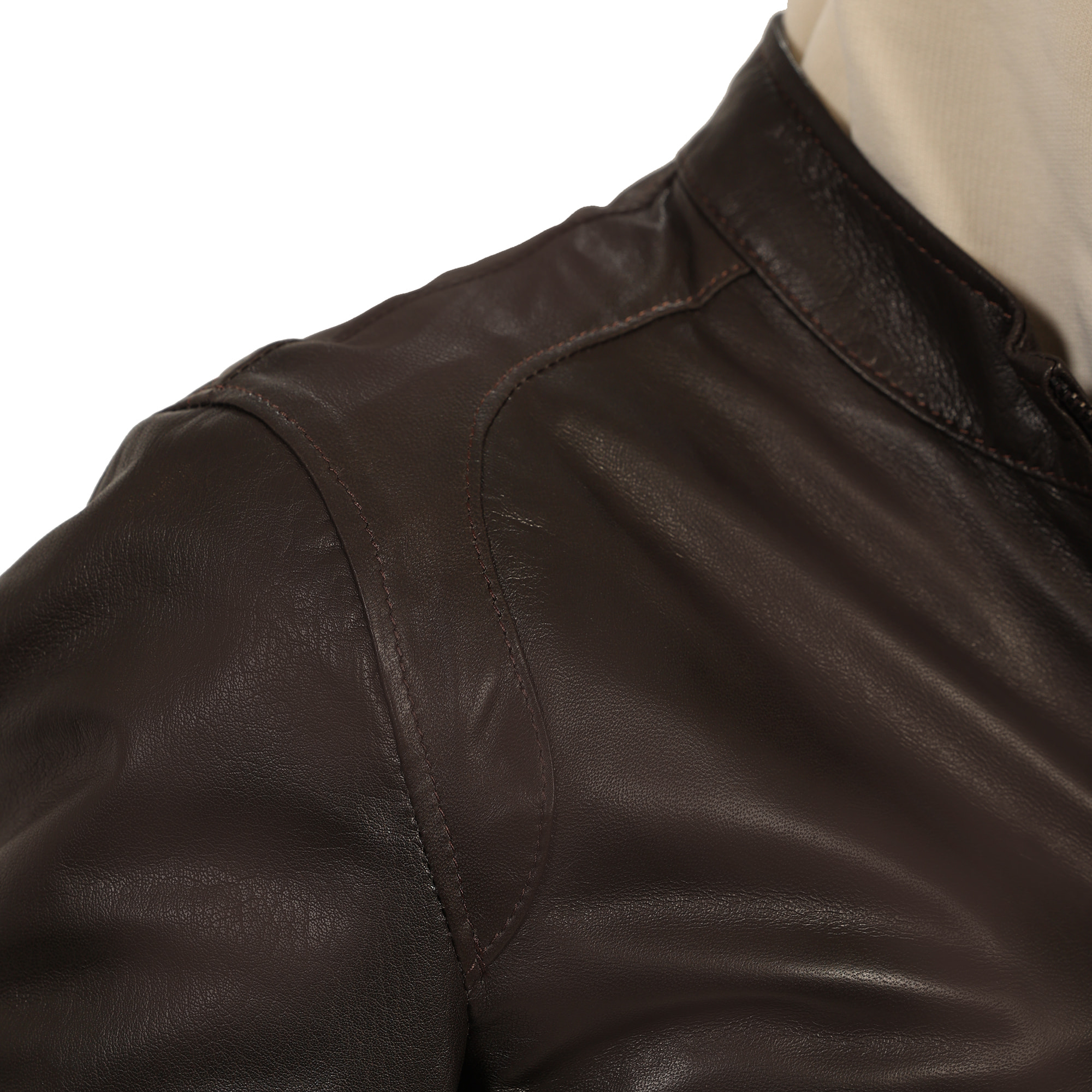 Giubbino in vera pelle di vitello Marrone-Slim Fit