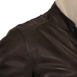 Giubbino in vera pelle di vitello Marrone-Slim Fit