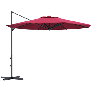 Sombrilla de Jardín Ø294x242 cm Parasol de Terraza con Altura Ajustable Poste Giratorio 360° Ángulo de Techo Ajustable y Ventilación Superior para Patio Piscina Rojo Vino