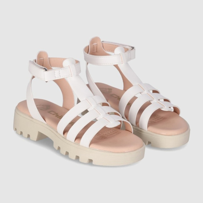 Sandalias de Piel Sintética - Blanco - Tacón: Bajo