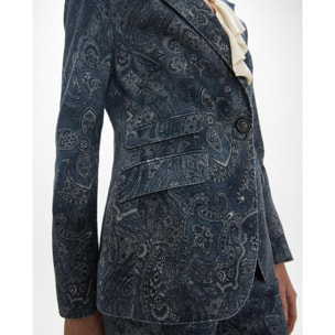 Blazer in microcordullo con stampa paisley