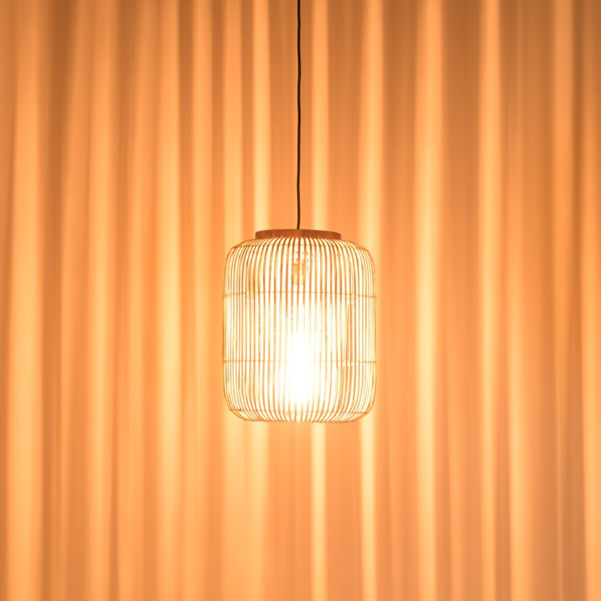 SIXTINE - Suspension 'allongée' 35x35cm rotin couleur naturelle et teck