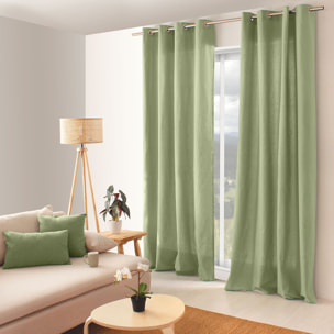 Rideau coloré en pur coton 8 œillets - Vert Olive
