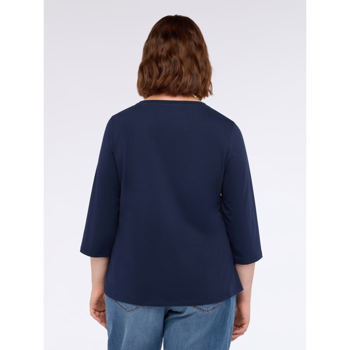 Fiorella Rubino - T-shirt in jersey con catena sullo scollo - Blu