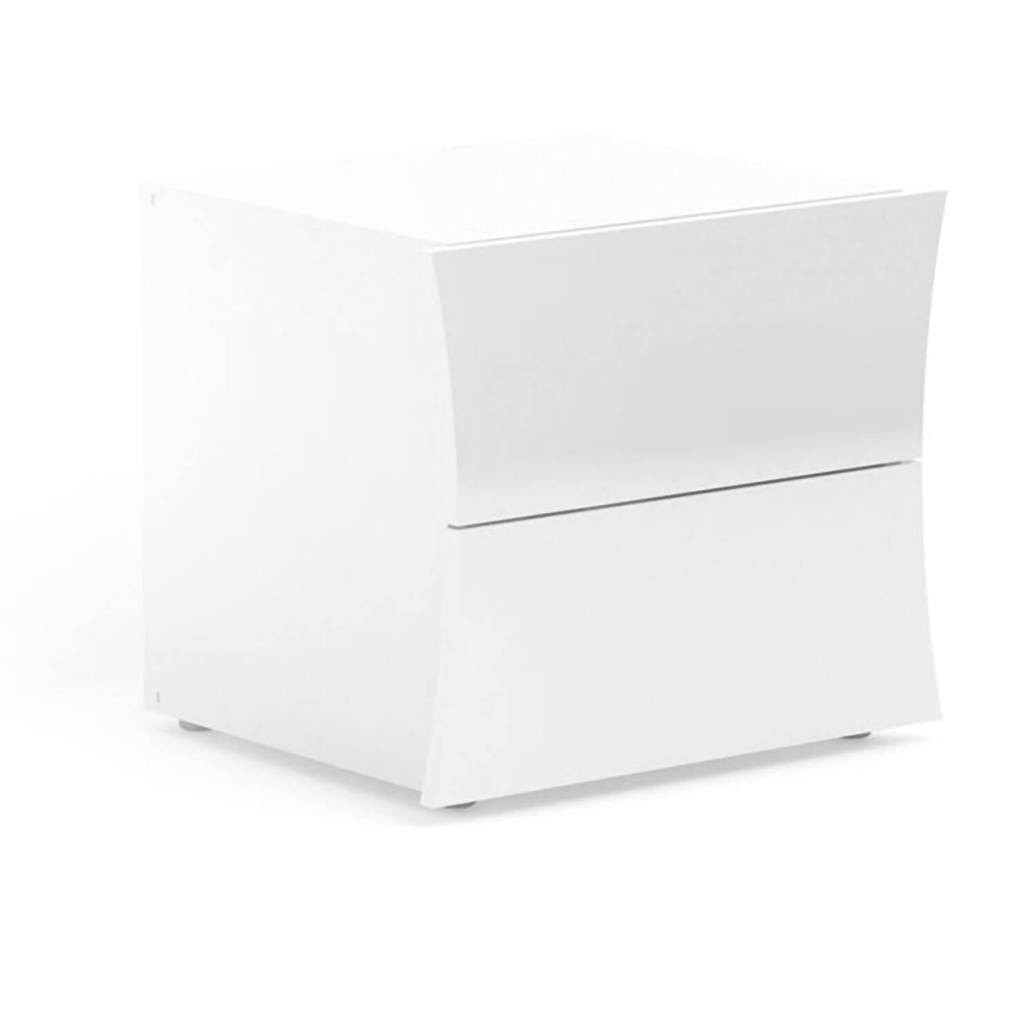 Comodino Aku, Tavolino da notte con 2 cassetti, Mobiletto per camera da letto, 100% Made in Italy, cm 50x40h41, Bianco lucido