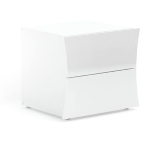 Comodino Aku, Tavolino da notte con 2 cassetti, Mobiletto per camera da letto, 100% Made in Italy, cm 50x40h41, Bianco lucido