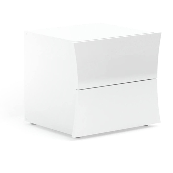 Comodino Aku, Tavolino da notte con 2 cassetti, Mobiletto per camera da letto, 100% Made in Italy, cm 50x40h41, Bianco lucido