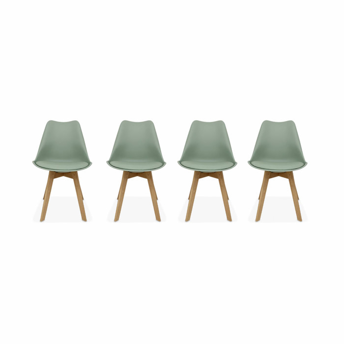 Lot de 4 chaises scandinaves. pieds bois de hêtre. chaises 1 place. vert céladon