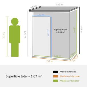 Outsunny Caseta Jardín 1,34 m² 161,5x94,5x196 cm Acero Galvanizado con Cerradura