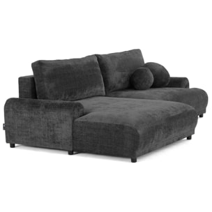 Nelly - canapé d'angle gauche 4 places convertible avec coffre en velours texturé - Gris Anthracite